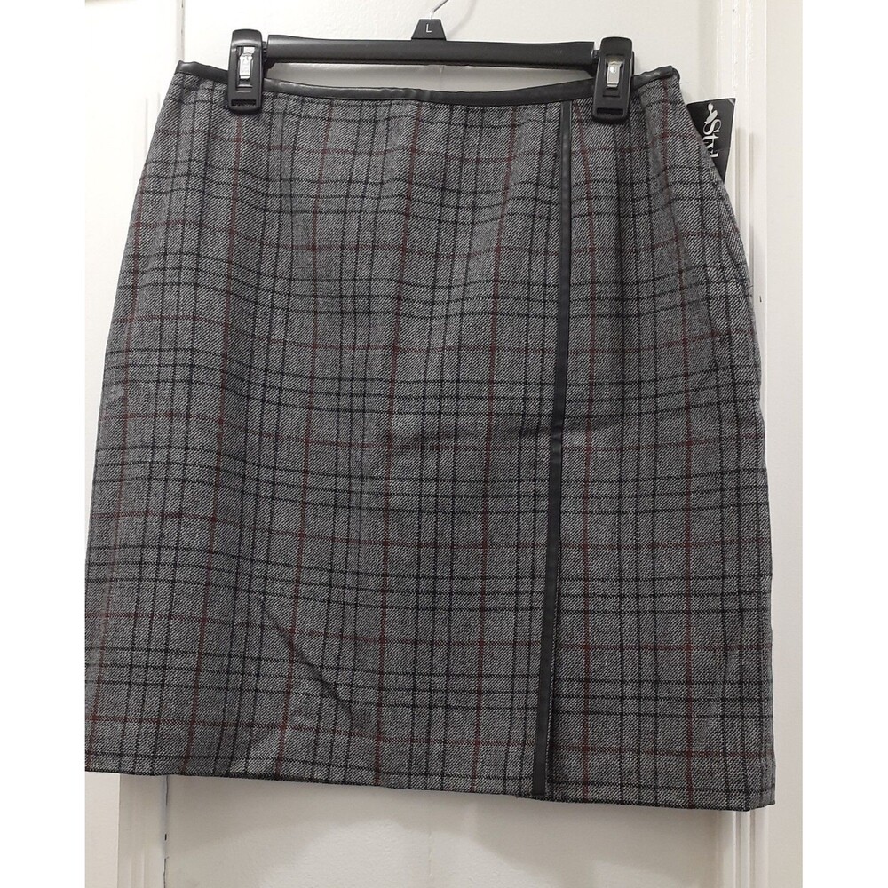 Style Co Plaid Pencil Skirt SZ 12 Petite Tweed Slit Lined Dark Acadamia Wool Y2K